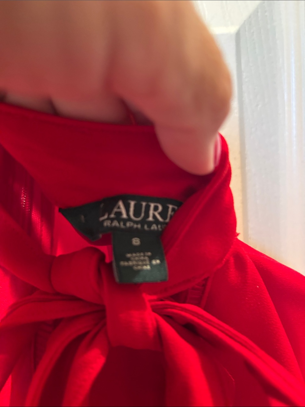 Lauren Ralph Lauren Red Tie Neck Bow Blouse Long Sleeve Career size 8 - Picture 2 of 6